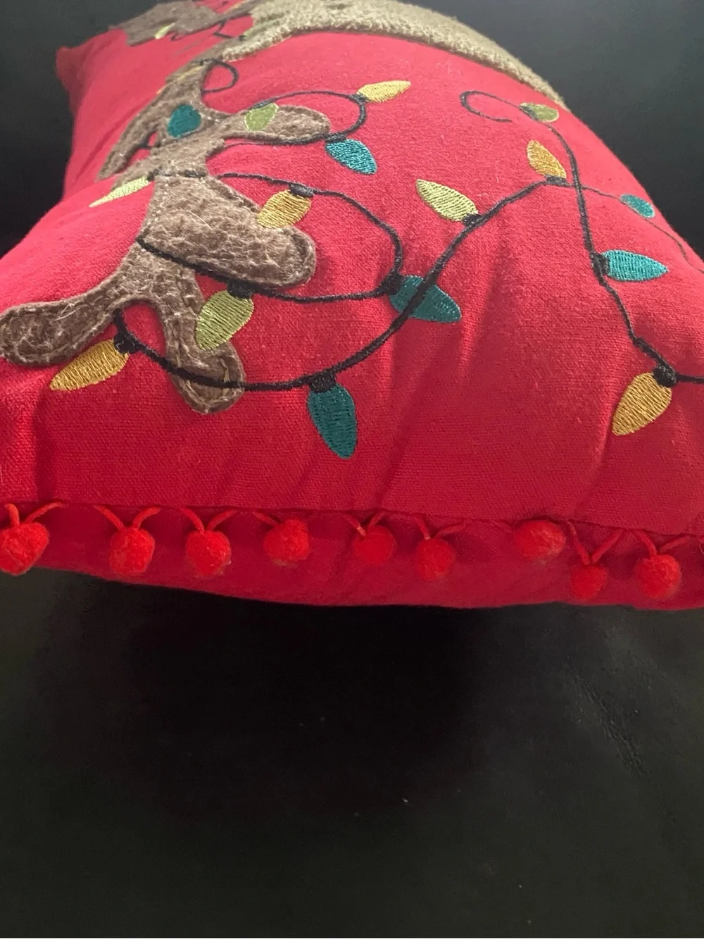 Pier 1 Imports LED Light Up Christmas Reindeer Lumbar Throw Pillow Red Tested